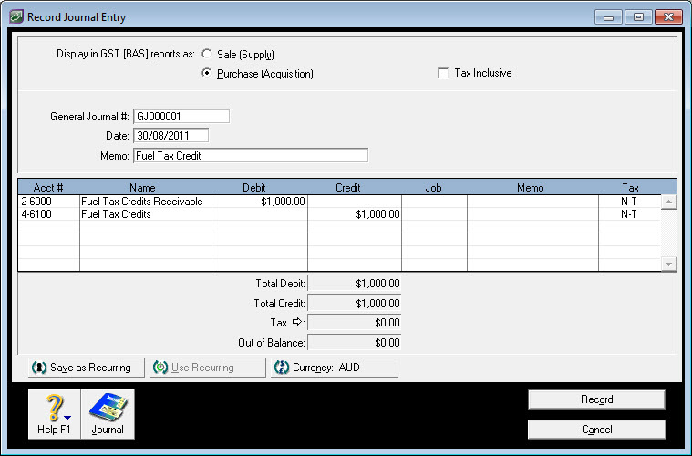 Fuel tax credits (Australia only) Support Notes MYOB AccountRight